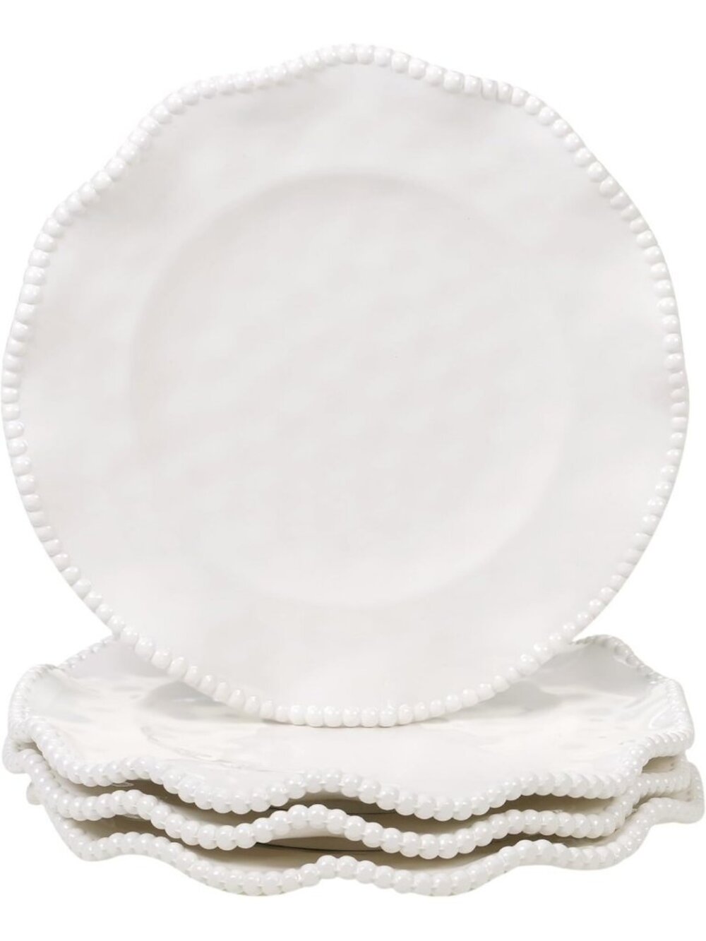 Chic Cream Beaded Melamine Salad Plates Set of 4 - Unbreakable, Elegant